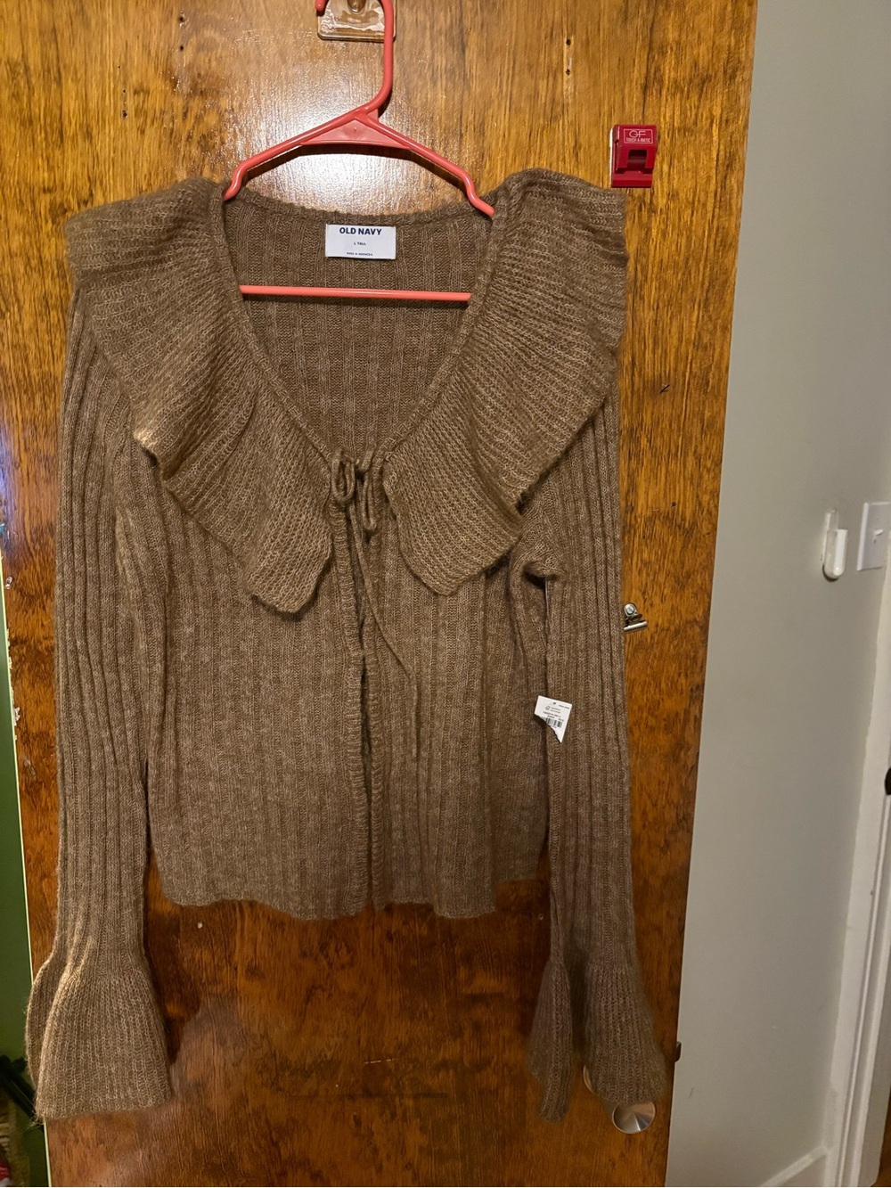 Old Navy Brown Ribbed Tie-Front Cardigan with Wide Collar